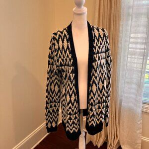 Lou & Grey Black White Cardigan Sweater Chunky Open Women's S Wool Cotton NWT